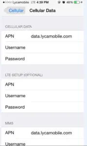 Lycamobile Hotspot Settings for iPhone